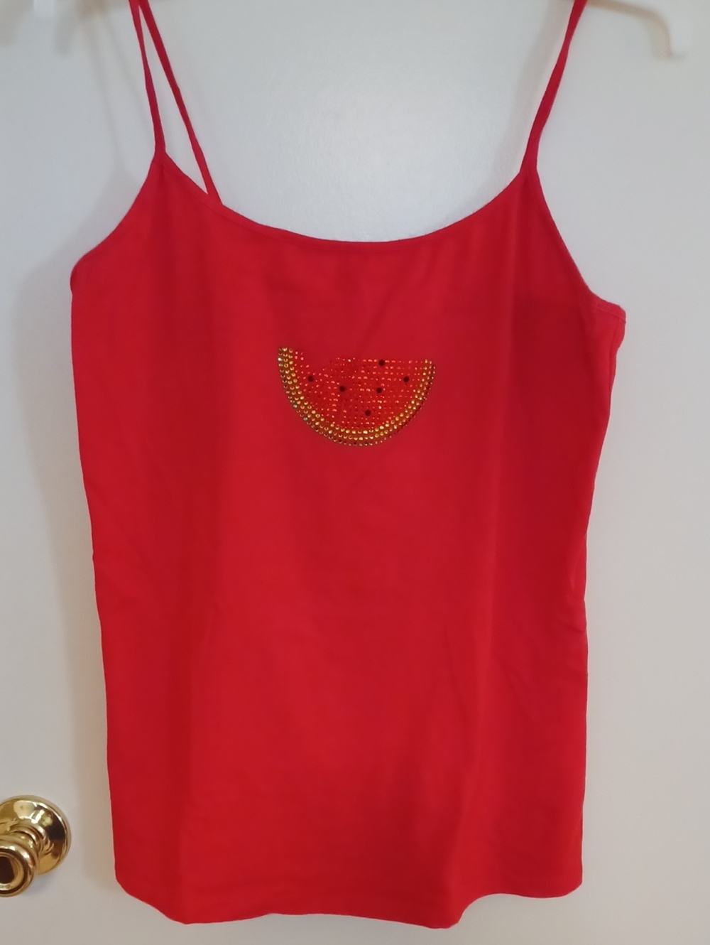 Faded Glory Red Spaghetti-Strap Tank with Beaded Watermelon Accent